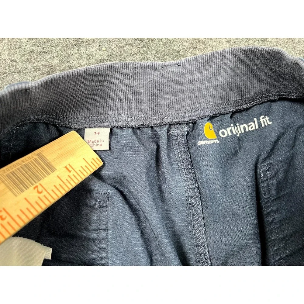Carhartt Original Fit Shorts Women 14 Navy Cotton Flat Front Cuffed Hem Workwear
